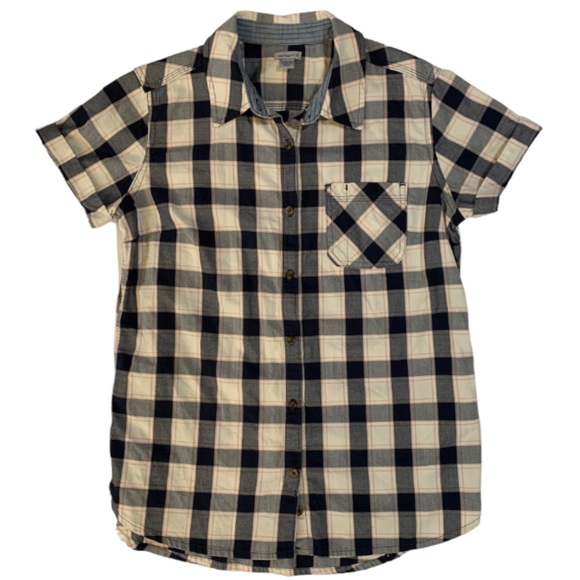 Carhartt Shirt, Plaid Button Down Cuffed Short Sleeve, Navy White, EUC, 8/10 M - Picture 2 of 9